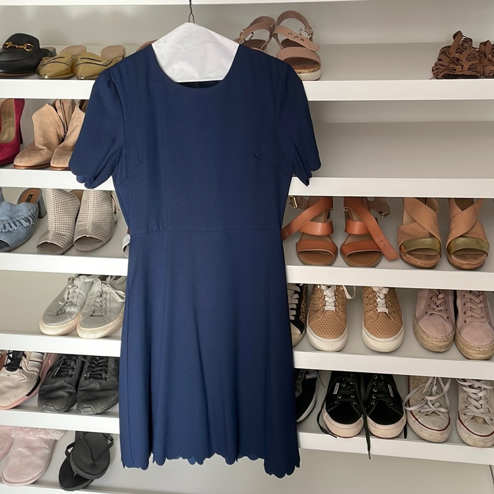 Banana Republic Scalloped edge navy work dress